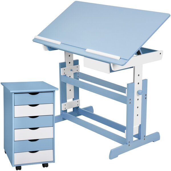 Tectake 401241 písací stôl rastúci s pojazdným kontajnerom - modrá