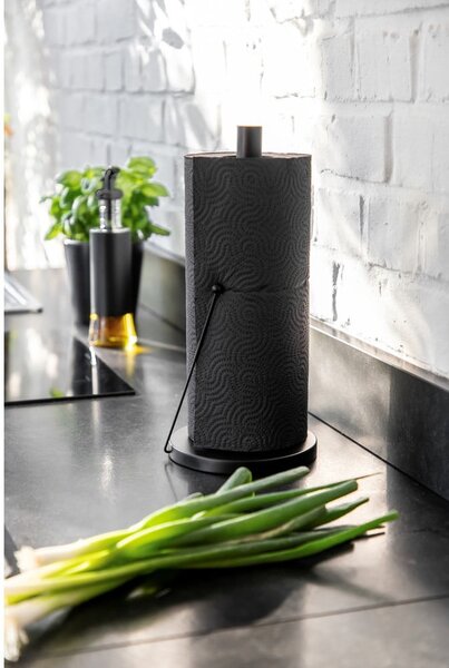 Čierny kovový držiak na kuchynské rolky Wenko Black Outdoor Kitchen Clayton