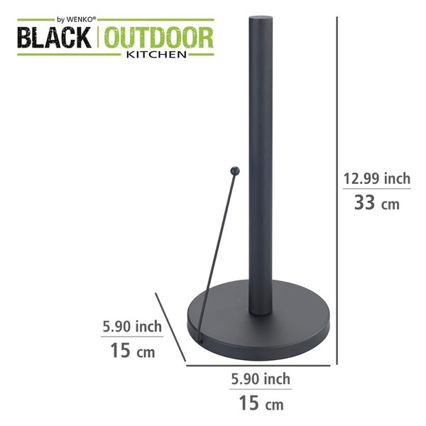Čierny kovový držiak na kuchynské rolky Wenko Black Outdoor Kitchen Clayton