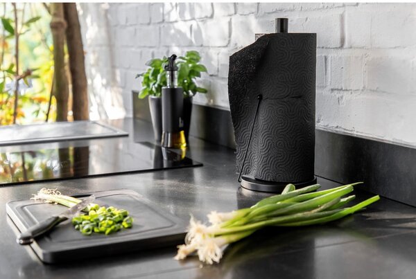 Čierny kovový držiak na kuchynské rolky Wenko Black Outdoor Kitchen Clayton