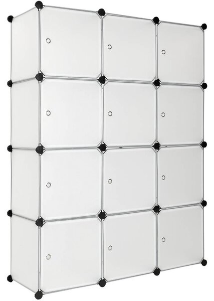 Tectake 401577 variabilný regálový systém s 12 boxami s dvierkami 112x37x148cm - biela