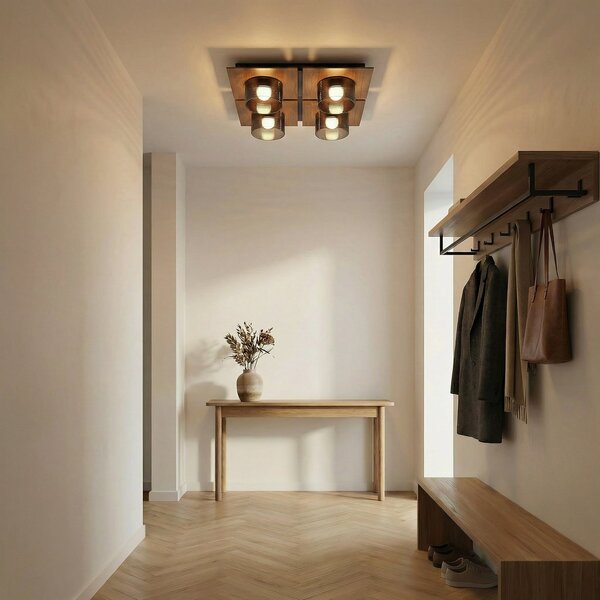 Stropné Lampa Lucande, Eiko, Drevo, Obývacia izba, Plast, Moderný