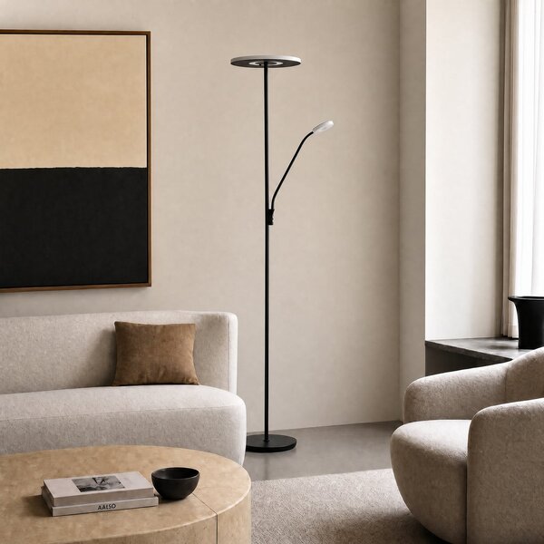 Stojacie Lampa Lucande, Raymond, stmievateľné, Čierna, Obývacia izba, Kov, Moderný