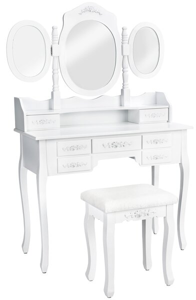 Tectake 402074 kozmetický toaletný stolík barok zrkadla a stolička - biela