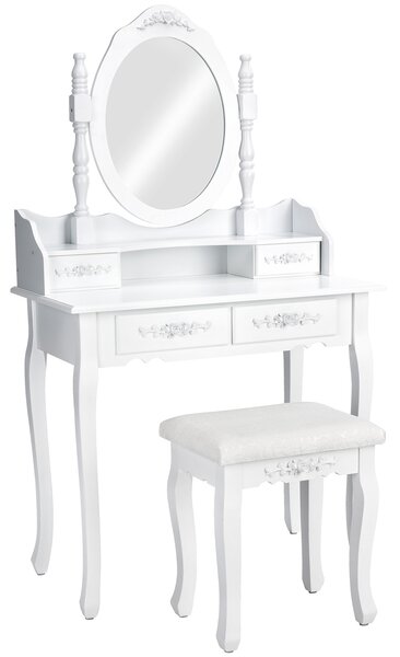 Tectake 402072 kozmetický toaletný stolík, zrkadlo a stolička barok - biela