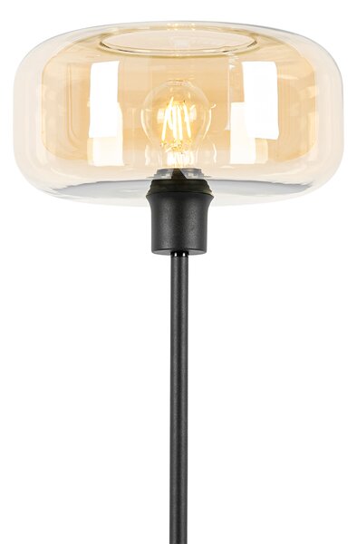 Art Deco stojaca lampa čierna s jantárovým sklom - Bizle