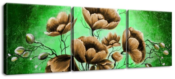 Gario 3 dielny obraz na plátne Hnedé kvety Veľkosť: 90 x 30 cm