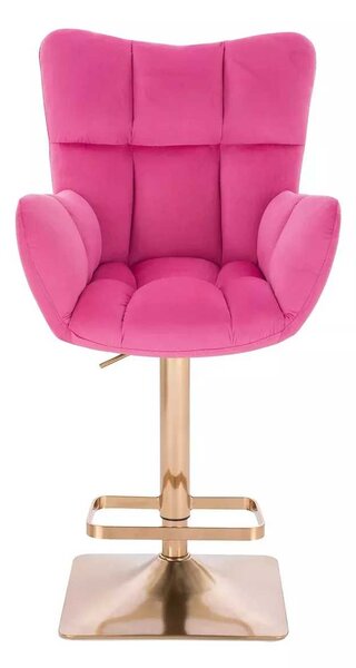 LuxuryForm DESIGN Barové kreslo AURORA VELUR na zlatej hranatej podstave - tmavo ružové