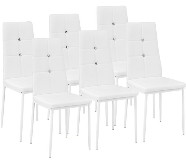 Tectake 402543 6 jedálenských stoličiek, ozdobné kamienky - biela