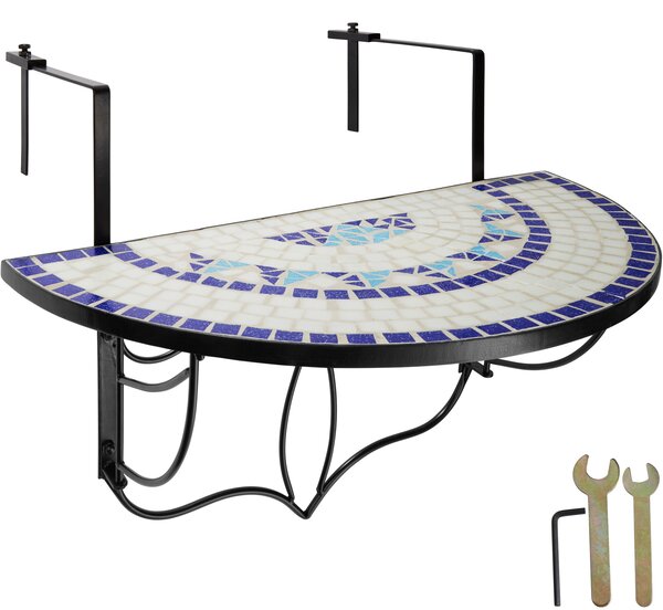 Tectake 402766 skladací stôl na balkón s mozaikou - biela / modrá