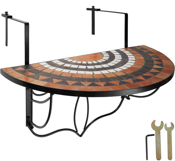 Tectake 402774 skladací stôl na balkón s mozaikou - terakota / biela