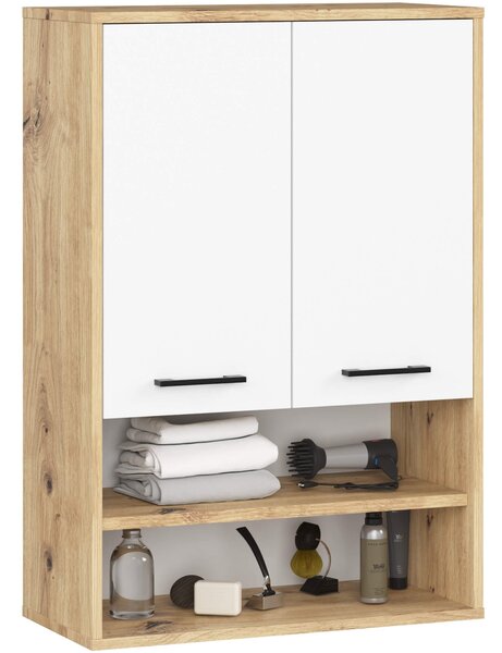 Ak furniture Závesná kúpeľňová skrinka Fin W64 2D 64 cm biela/dub artisan