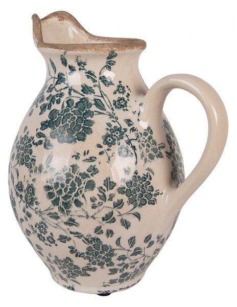Retro béžový keramický dekoračný džbán s kvetmi M - 21*16*24 cm - Clayre & Eef