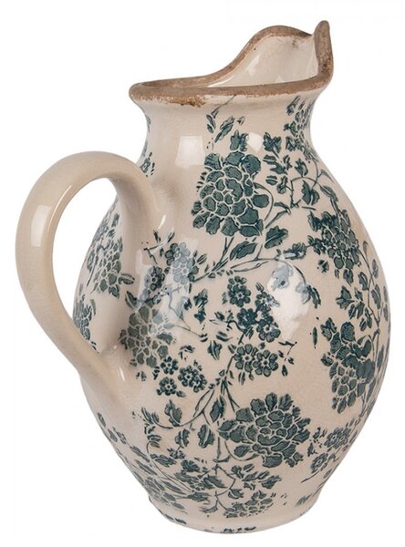 Retro béžový keramický dekoračný džbán s kvetmi M - 21*16*24 cm - Clayre & Eef