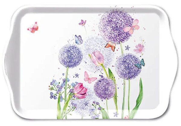 Biela melamínová tácka s okrasným cesnakom Flower Beauty - 13*21 cm - Ostatní