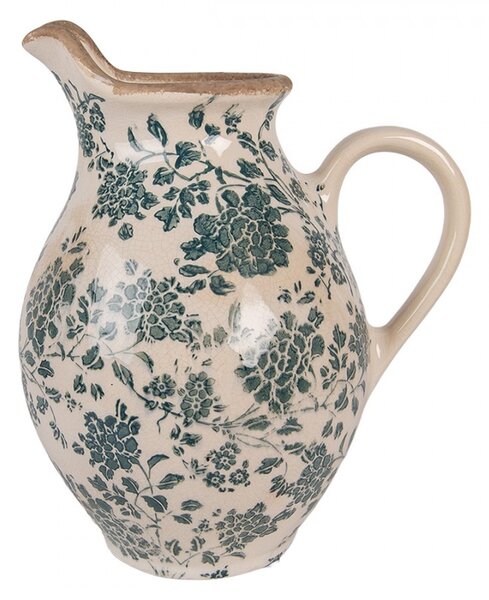 Retro béžový keramický dekoračný džbán s kvetmi M - 21*16*24 cm - Clayre & Eef
