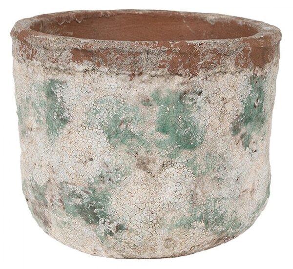 Dekoratívny béžovo-zelený antik terakotový kvetináč Teracci L - Ø 19*15 cm - Clayre & Eef