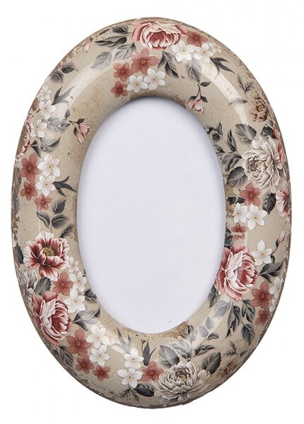 Oválny fotorámik s keramickým okrajom s kvetmi Floria - 13*3*18 cm / 9*13 cm - Clayre & Eef