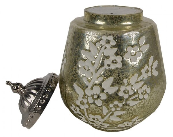 Zelená sklenená svietiaca LED lampáš s kvietkami Balli - Ø 13*19 cm - Clayre & Eef