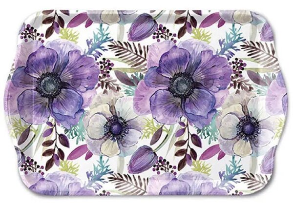 Biela melamínová tácka s fialovými sasankami Purple Dream - 13*21 cm - Ostatní