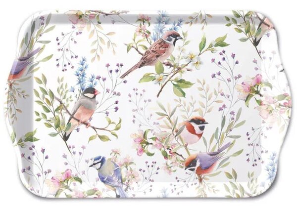 Biela melamínová tácka s vtáčikmi Busy Birds - 13*21 cm - Ostatní