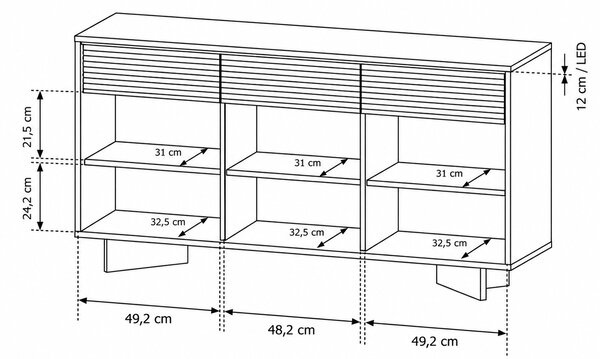 KOMODA GALLIANO DUB BOLIVAR + CAPPUCCINO LED 154 cm