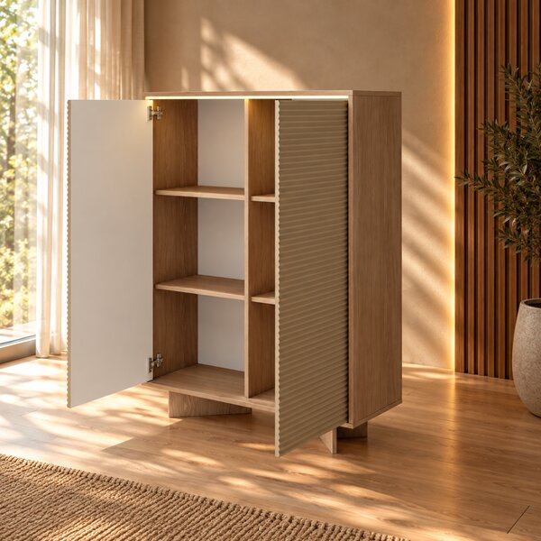 VYSOKÁ KOMODA GALLIANO DUB BOLIVAR + CAPPUCCINO LED 104 cm