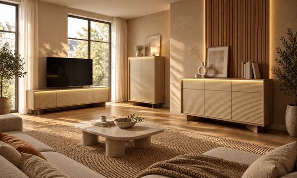 TV STOLÍK GALLIANO DUB BOLIVAR + CAPPUCCINO LED 204 cm