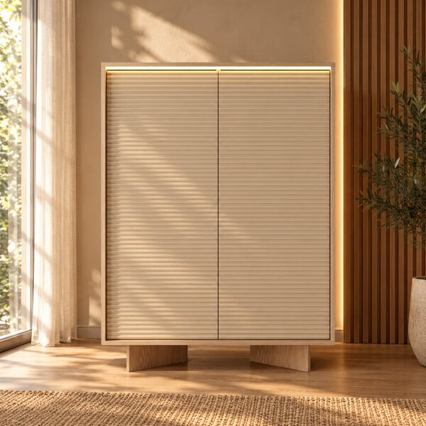 VYSOKÁ KOMODA GALLIANO DUB BOLIVAR + CAPPUCCINO LED 104 cm