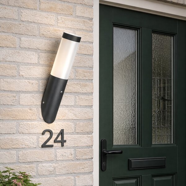 Moderná vonkajšia nástenná lampa tmavosivá IP44 so senzorom súmraku - Rox