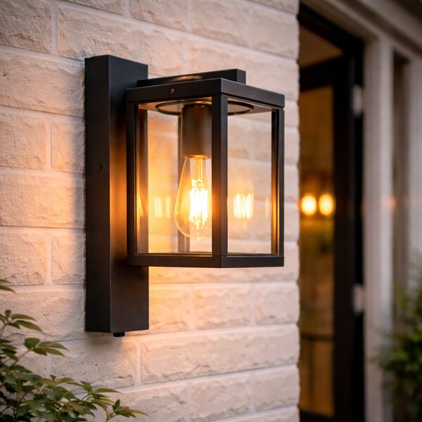 Vonkajšia nástenná lampa čierna IP44 so senzorom súmraku - Charlois