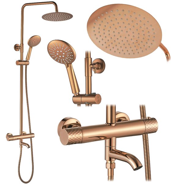 Rea Lungo Diamond, sprchový set s termostatom, medená lesklá, REA-P3300