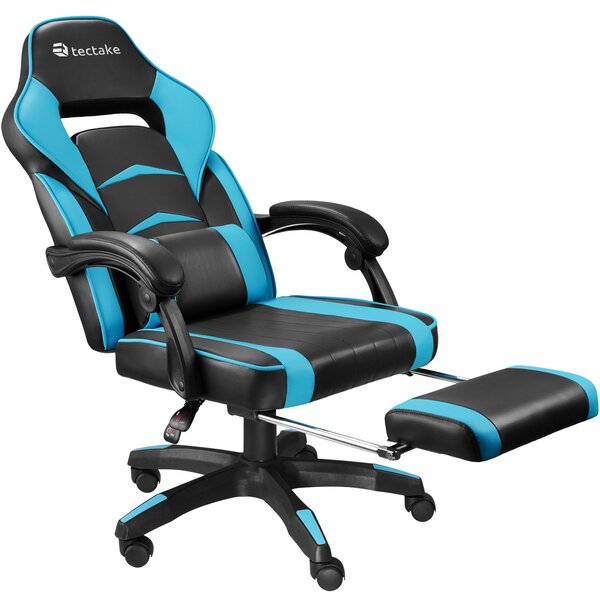 Tectake 404741 herná kancelárska stolička comodo s podnožkou - čierna/ azúrová