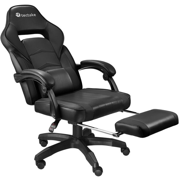 Tectake 404740 herná kancelárska stolička comodo s podnožkou - čierna/čierna