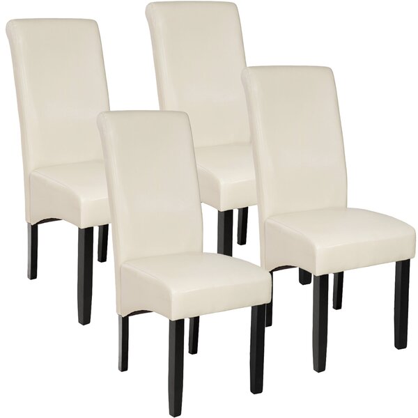 Tectake 403498 4 jedálenské stoličky ergonomické, masívne drevo - krémová