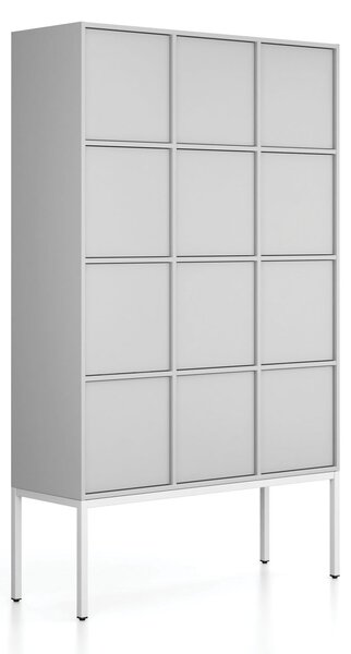 Kancelárska skriňa FRAME, biela podnož, 12x dvere, 1299 x 450 x 2185 mm, PUSH-lock, sivá