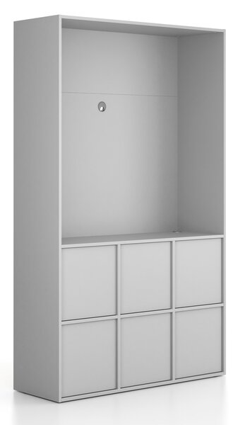 Kancelárska skriňa FRAME, 6x dvere, priestor pre TV, 1299 x 450 x 2162 mm, PUSH-lock, sivá