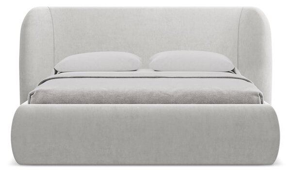 Svetlosivá čalúnená dvojlôžková posteľ s úložným priestorom s roštom 160x200 cm Hauke – Makamii