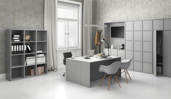 Kancelárska skriňa FRAME, čierna podnož, 12x dvere, 1299 x 450 x 2185 mm, PUSH-lock, sivá