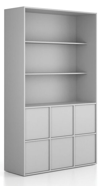 Kancelárska skriňa FRAME, 6x dvere, 2x polica, 1299 x 450 x 2162 mm, PUSH-lock, sivá