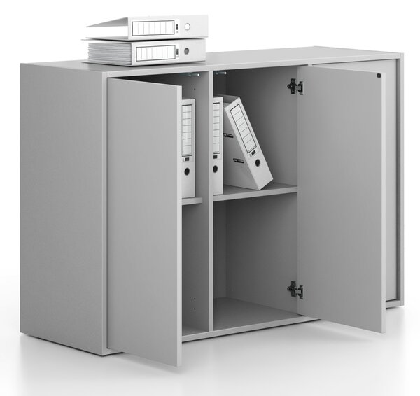 Kancelárska skriňa FRAME, nízka, 3 dvere, 1299 x 450 x 881 mm, PUSH-lock, sivá