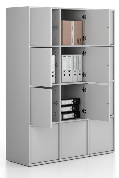 Kancelárska skriňa FRAME, 12x dvere, 1299 x 450 x 1735 mm, PUSH-lock, sivá