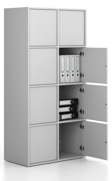 Kancelárska skriňa FRAME, 8x dvere, 872 x 450 x 1735 mm, PUSH-lock, sivá