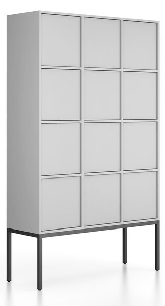 Kancelárska skriňa FRAME, čierna podnož, 12x dvere, 1299 x 450 x 2185 mm, PUSH-lock, sivá