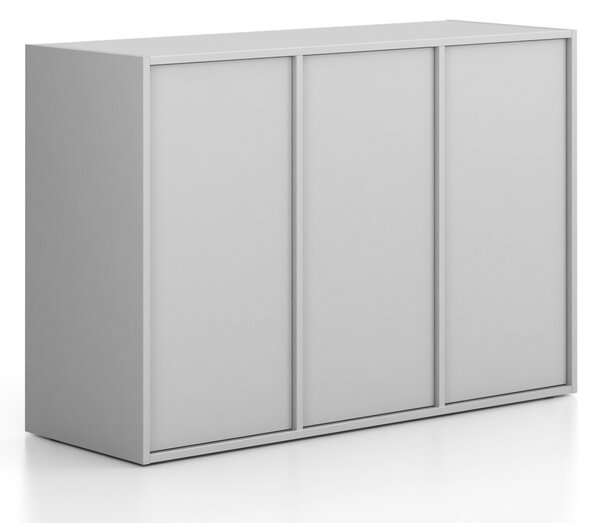 Kancelárska skriňa FRAME, nízka, 3 dvere, 1299 x 450 x 881 mm, PUSH-lock, sivá