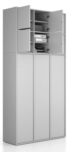Nadstavba pre skrine FRAME, 6x dvere, 1299 x 450 x 854 mm, PUSH-lock, sivá