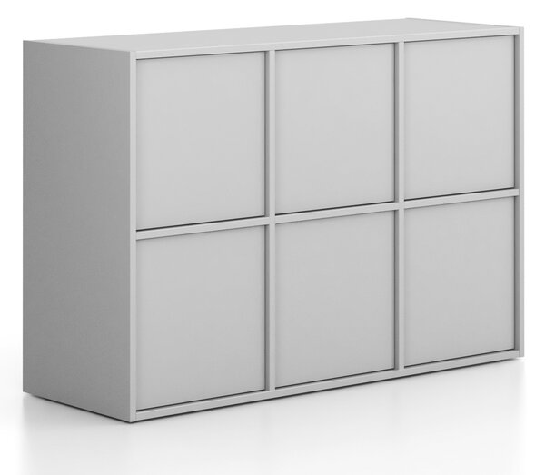 Kancelárska skriňa FRAME, nízka, 6x dvere, 1299 x 450 x 881 mm, PUSH-lock, sivá