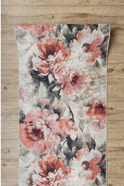 Protišmykový behúň LOTUS BOUQUET 52900 kvety béžový / ružový - hotový rozmer
