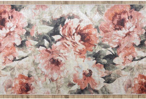 Protišmykový behúň LOTUS BOUQUET 52900 kvety béžový / ružový - hotový rozmer