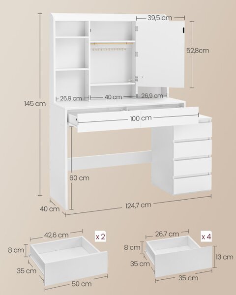 Toaletný stolík so zrkadlom a LED osvetlením RDT644WB01